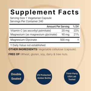 NatureBell Pure Magnesium Glycinate 500mg Per Serving, 2 Pack, 480 Capsules