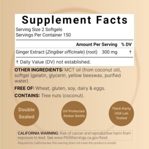 NatureBell Ginger Root Extract with MCT Oil – 300 Softgels 