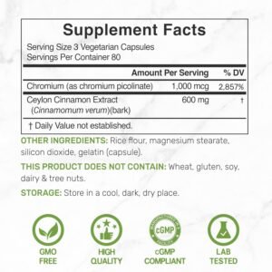 Ceylon Cinnamon with Chromium 1000mcg, 240 Capsules