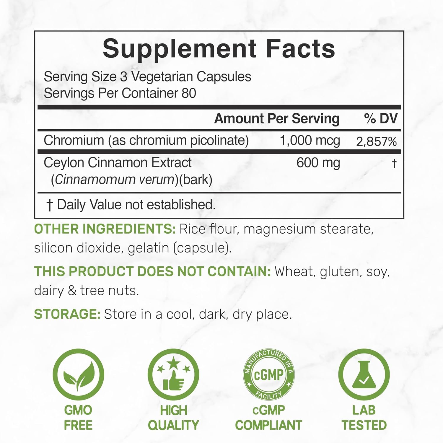 Ceylon Cinnamon with Chromium 1000mcg, 240 Capsules