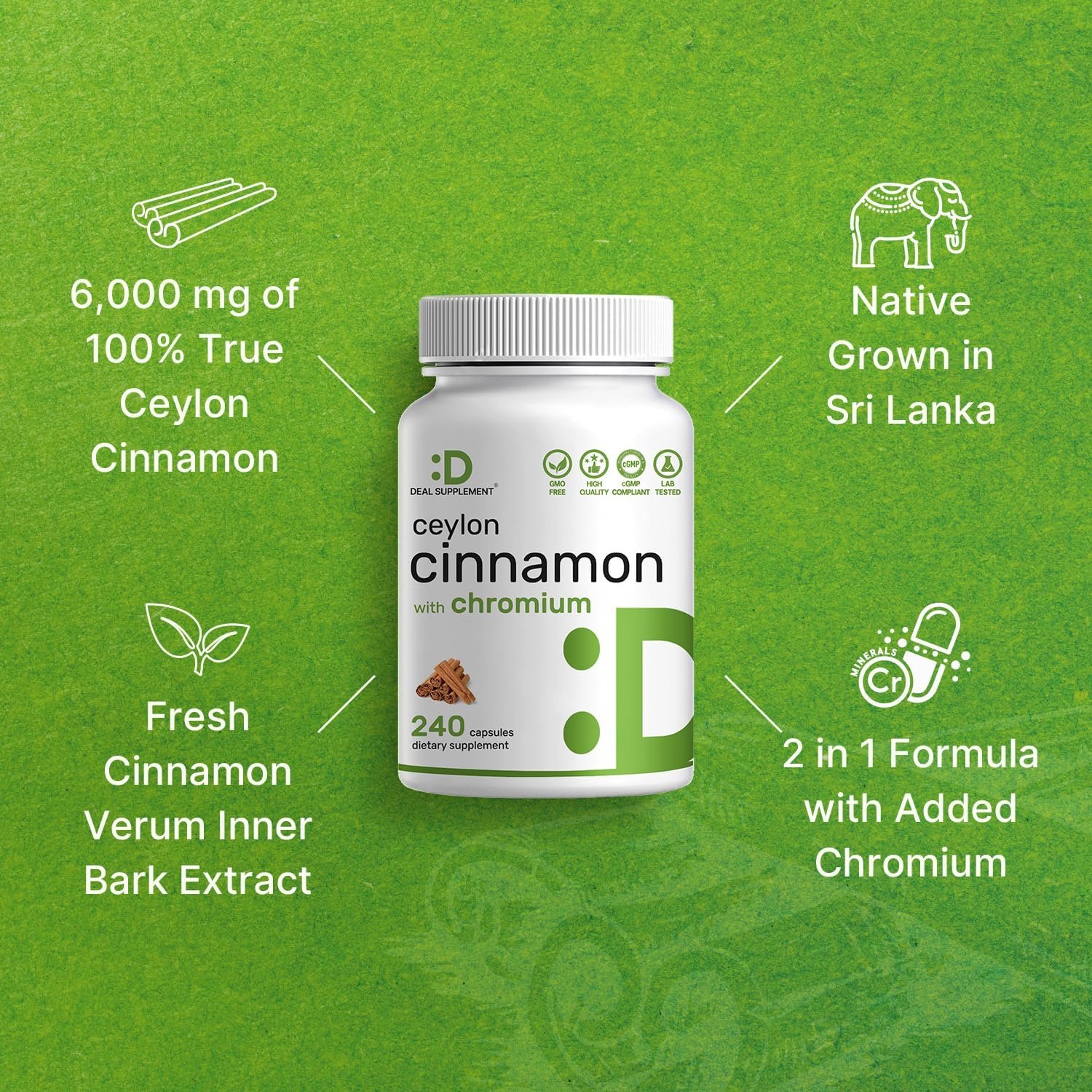 Ceylon Cinnamon with Chromium 1000mcg, 240 Capsules - Image 5