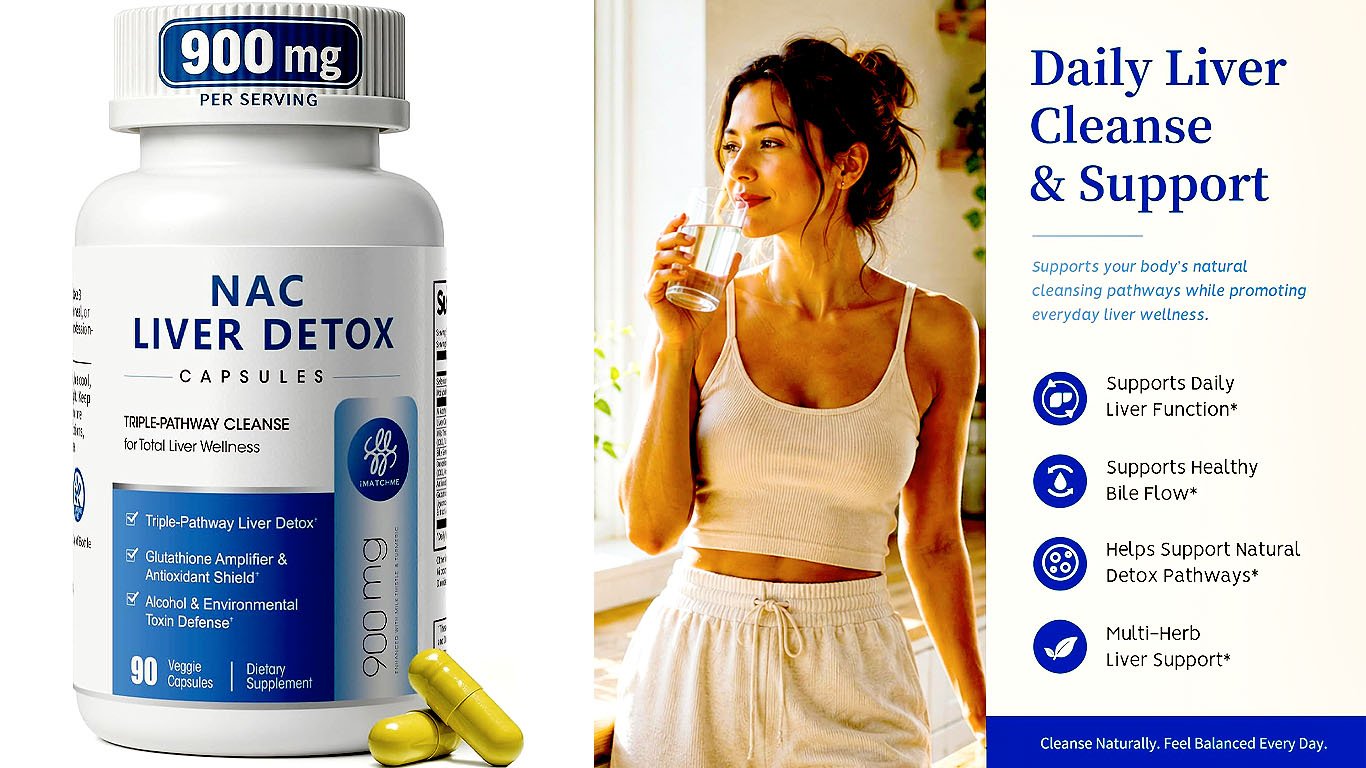 NAC Supplement 900mg, Liver Cleanse Detox & Repair, Liver Support,180 Count