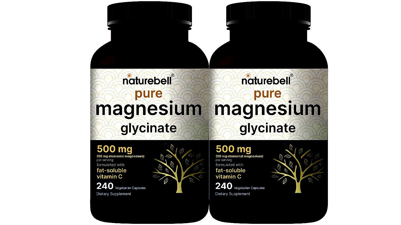 NatureBell Pure Magnesium Glycinate 500mg Per Serving, 2 Pack, 480 Capsules
