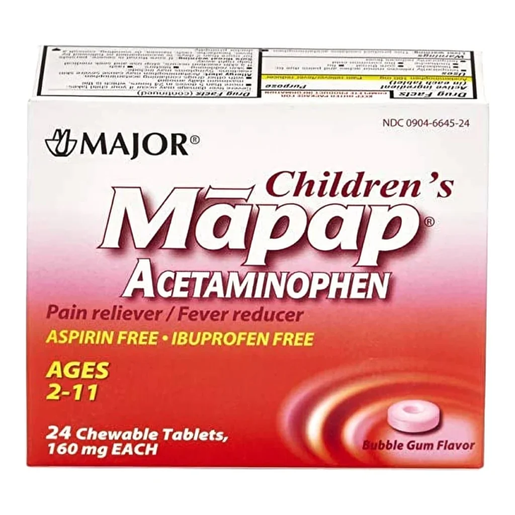 Mapap Acetaminophen Children's Pain Relief / Fever Reducer, Bubble Gum flavor (Box of 24)