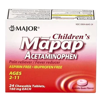 Mapap Acetaminophen Children's Pain Relief / Fever Reducer, Bubble Gum flavor (Box of 24)