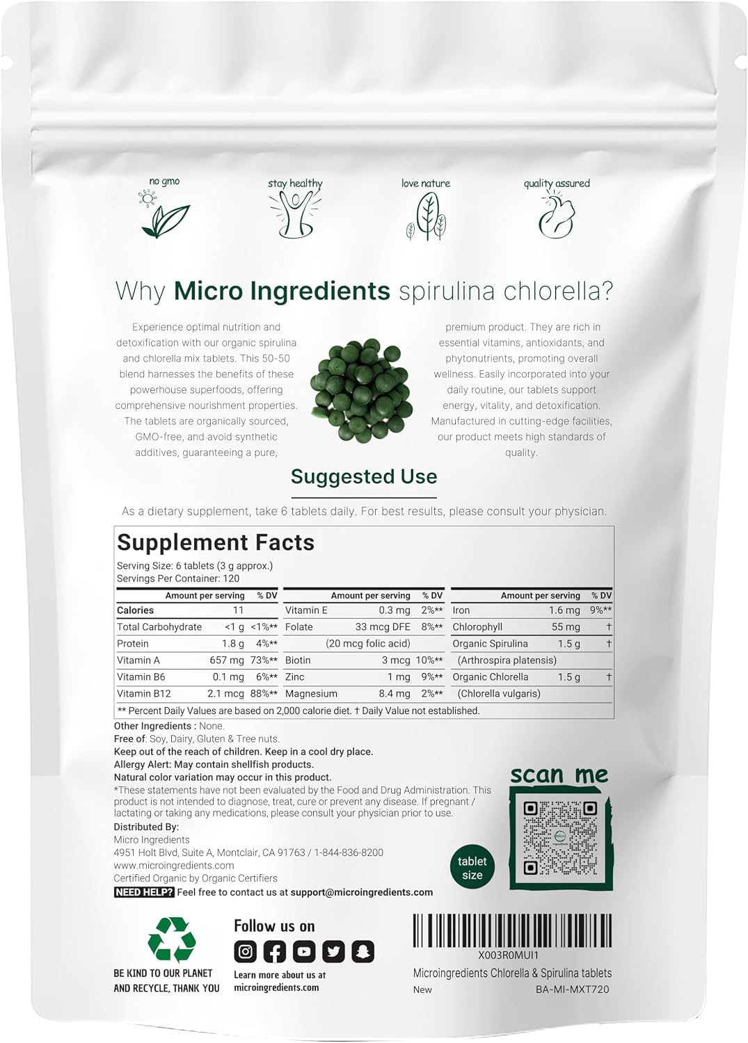 Organic Chlorella Spirulina 3000mg Tablets - Image 6